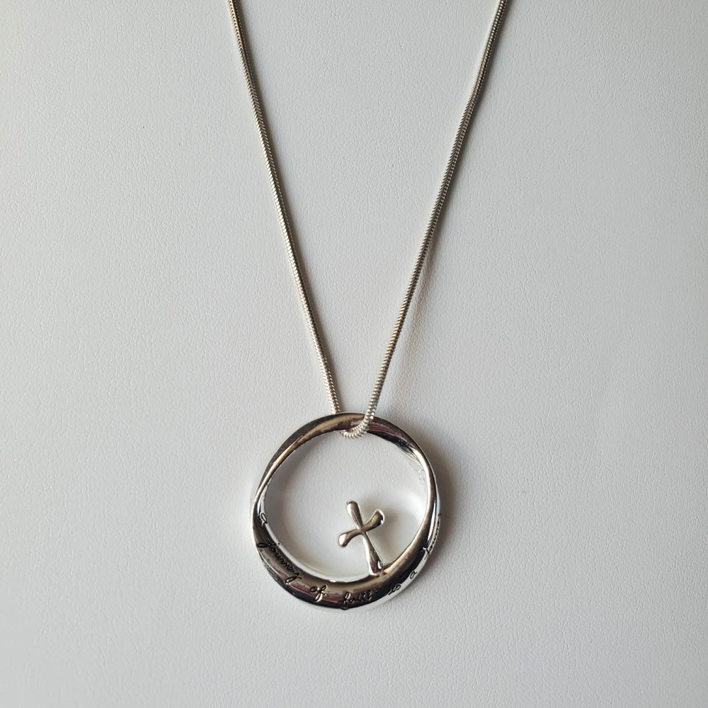 925 Sterling Silver Mobius Cross Pendant Necklace 18‎ Inch Snake Chain Journey